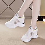 woloong Women's Increasing Insole Summer White High Platform Sneakers