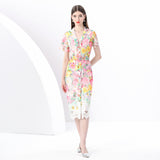 Women's Clothing  Early Spring - Vacation Style Suit Collar Sleeveless Slim Fit Lace Floral Print Long Dress