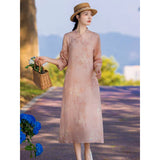 Literary and retro high-end cotton and linen improved cheongsam dress Chinese style Zen women's clothing cotton and linen tea clothing women's spring and summer