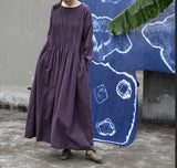Shan Qian Nianyi, design sense, spring and autumn cotton and linen retro literature and art loose and thin handmade organ pleated robe dress