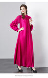 Large petal disc flower stand-up collar pleated long dress women's Miyake loose pendulum long-sleeved coffee break dress wedding banquet