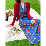 2025 Orange Zhi spring new floral suspender dress + Ankara red shawl seaside two-piece long dress 68061