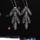 2025 Earrings for women's niche high-end zircon leaf long earrings for women's s925 silver needle exquisite versatile leaf earrings
