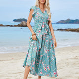 Popular trade women's popular summer girdle V-neck short-sleeved dress Bohemian vacation beach dress