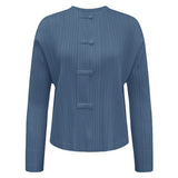 New Chinese style light national style spring new women's round neck fashion solid color shirt with long sleeve pleated top