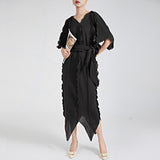 2025 dress women's high-end sense loose large size lace-up and thin irregular temperament elegant skirt