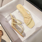 WOLOONG Women's Crystal Mid Chunky For Summer Square Heels