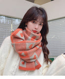 Knitted Scarf Love Heart Scarf Black White Plaid Scarf Thickened Warm Winter Women's Scarves Christmas New Year Gifts Black