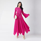 2025 Hot Trade Dress High Sense Loose Lace-up Irregular Flared Sleeve Temperament Elegant Dress Long Dress Hot Style