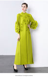 Elegant bead three-dimensional flower dress women's spring pleated bubble sleeve disc flower large size elastic slim dress