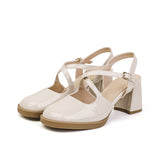 woloong Women's Square/round Head French Style Mary Jane Retro Mid Heels