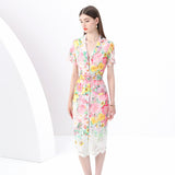 Women's Clothing  Early Spring - Vacation Style Suit Collar Sleeveless Slim Fit Lace Floral Print Long Dress