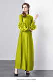 Large petal disc flower stand-up collar pleated long dress women's Miyake loose pendulum long-sleeved coffee break dress wedding banquet
