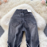 Design Sense Stitching Edging Skinny Jeans for Women Spring/Summer New New Tassel Elastic Thin Slim Flare Pants