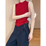 2025  spring new Korean version of half-height round neck knitted sweater sleeveless inside and outside vest top 2052-1