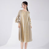 2025 Women's clothing summer high-end dress bronzing loose large size A-shaped skirt versatile and thin pleated skirt Popular style