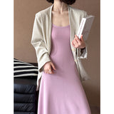 2025  spring new Korean version knitted sweater women's long thin waist design temperament suspender skirt 128-1