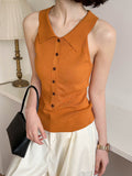 2025  spring new polo collar vest women's wear chic slim lapel sleeveless short top 061-1