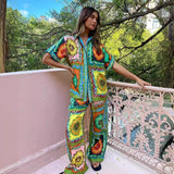 M  New   fashion personalized printing short-sleeved vacation leisure loose two-piece set