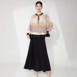 2025 suit women's summer two-piece set of advanced sense gradual change long-sleeved top versatile wide-leg pants women's clothing with a complete set