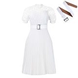 WOLOONG D499 2025 women's clothing New new short-sleeved lace splicing pleated African dress cross-border dress skirt