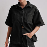 2025 Popular trade New  summer,  women's clothing casual retro loose shirt denim shorts set
