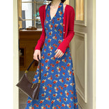 2025 Orange Zhi spring new floral suspender dress + Ankara red shawl seaside two-piece long dress 68061