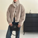 2025 Solid color  friendly mink stand-up collar short imitation mink coat high-end ferret coat to keep warm in autumn and winter