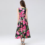 Celebrity high-end printed vest dress women's summer dress new waist and thin temperament elegant big swing dress dress