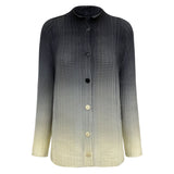 spring gradual change pleated chiffon shirt versatile casual small open neck sweet thin long sleeve printed top women