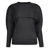 New pleated top women's spring women's clothing solid color long-sleeved crew neck t-shirt niche splicing temperament bottoming shirt