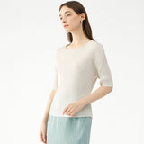 Miyake summer new Korean version simple basic solid color round neck pleated t-shirt slim and thin bottoming shirt top