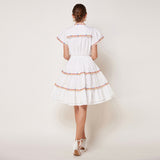 retro premium stand-up collar colored embroidered drawstring slim-fit dress women's  summer new