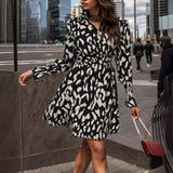 New  Hot Trade 2025 Women's Clothing popular Summer Lapel Three Button Long Sleeve Leopard Print Dress