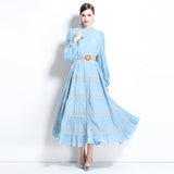 Gentle Wind Temperament Dress Spring Women's Design Sense Hollow Lace Splicing Bubble Sleeve Long Dress Holiday Dress