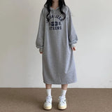 WOLOONG Japan wholesale Korean lazy dress spring and autumn women's thin print long dress hooded loose fleece sweater skirt winter