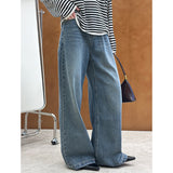 2025  spring new Korean version trend washed denim loose straight retro floor mopping trousers 33100