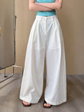 2025  summer new Korean loose high-waisted casual pants simple linen wide-leg pants drape 28106