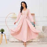 MT108 Middle East New Popular trade Muslim robe women's clothing, beaded new round neck long-sleeved dress abaya