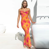 New Popular trade 2025 women's clothing popular summer sexy backless lace-up slim print suspender dress
