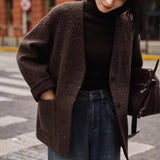 2025 Wool alpaca sequined small fragrant jacket V-neck short top  spring new product, high-end women's clothing