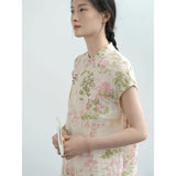 Summer  Chinese Zen digital printing stand-up collar cheongsam, Zen slim straight dress