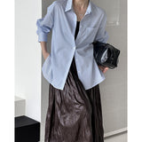 2025  2025 early spring new top design lazy loose blue and white stripes loose simple shirt women 1609