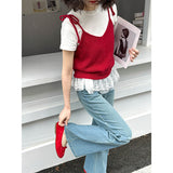 2025  spring new Korean version of sweet design sense knitted sling vest women's fashion single item 51209