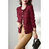 2025 59% wool small fragrant coat spring and autumn haute couture women's clothing  new short red tweed spring top