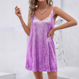 Popular spot  Popular trade nightclub high-end sense bead piece suspender dress loose fashion sexy V-neck skirt