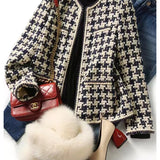 2025 Wool tweed, thousand bird grid small fragrant coat women's clothing black and white contrasting colors  spring and autumn short fashion style