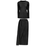Folds spring new basic suit Korean version temperament versatile long-sleeved top skirt suit women