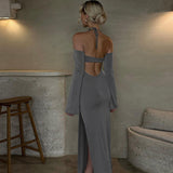 2025 Popular trade women's clothing popular summer sexy backless split solid color neck strap tube top dress