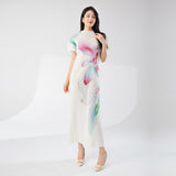 2025 large-size women's summer dress, new women's high-end printing short-sleeved Popular temperament versatile long skirt